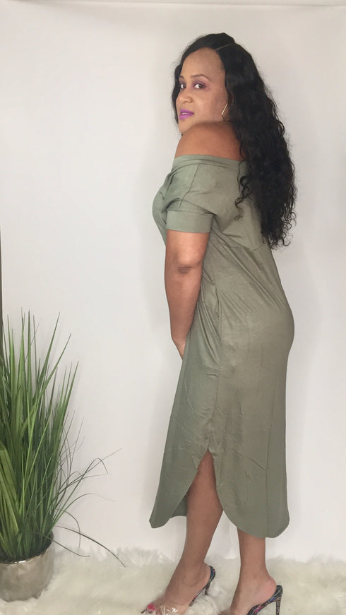 Summer Getaway | v neck dress (light olive)